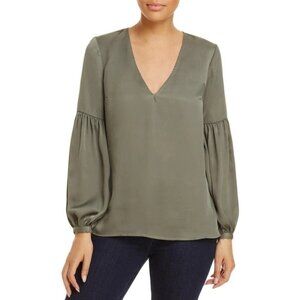L'Academie Revolve Maya Blouse Olive Green V-Neck Long Blouson Sleeve Size XS